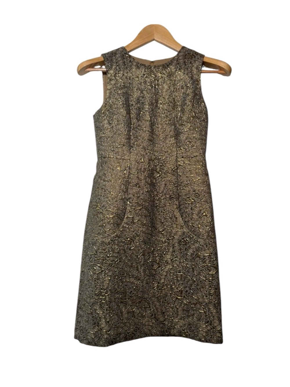 Ann Taylor Retro 1960s-Inspired Gold Jacquard Shift Dress size 00 P